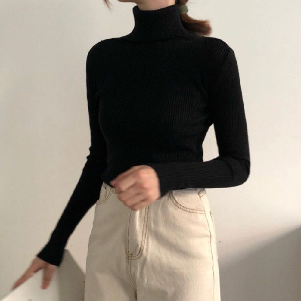 black turtleneck knit top